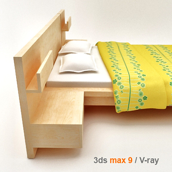 3d architectural visualization bedside cabinet model - MALM bed 140 with bedside cabinet by lajhar